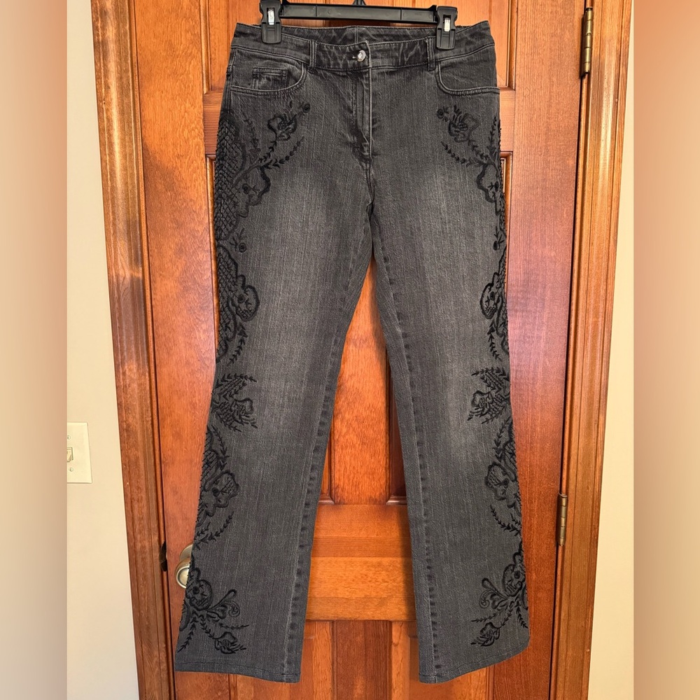 Black embroidered and beaded jeans